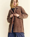 Davi & Dani Washed Corduroy Raw Hem Button Up Jacket