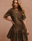 BiBi Tie Back Leopard Round Neck Short Sleeve Dress