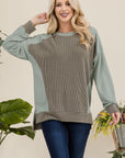 Celeste Full Size High-Low Contrast Round Neck Sweatshirt