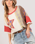 SAGE + FIG Round Neck Plaid Star Patch T-Shirt