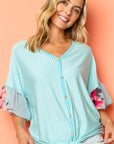 e Luna Striped Floral Mixed Ruffle Top