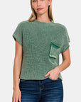 Zenana Washed Mock Neck Short Sleeve Cropped Sweater