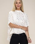 Batwing Sleeve Mock Neck Blouse