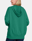 Zenana Half Snap Long Sleeve Hoodie with Kangaroo Pocket