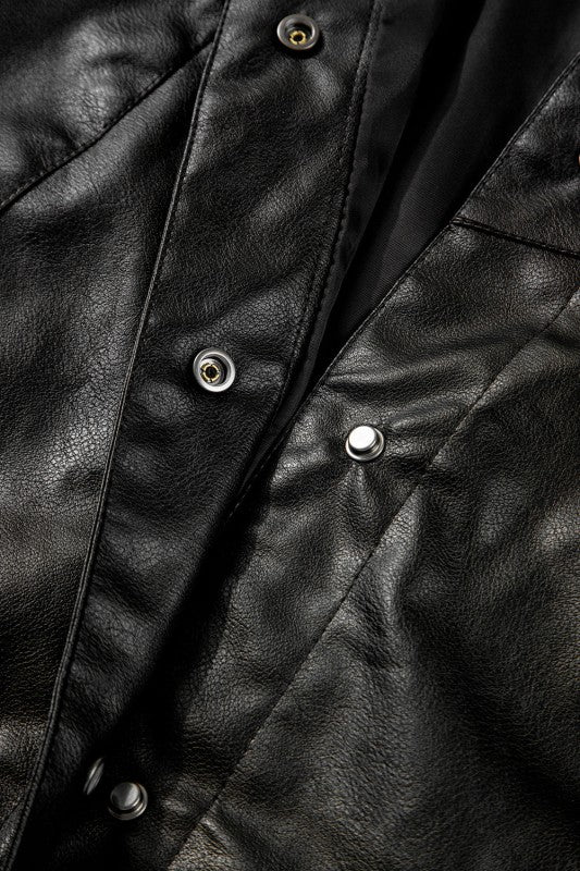 Faux Leather Button-Front Boxy Jacket