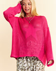 Davi & Dani Star Front Crochet Drop Shoulder Knit Top