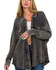 Zenana Acid Wash Oversized Cotton Waffle Shacket