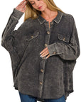 Zenana Acid Wash Oversized Cotton Waffle Shacket