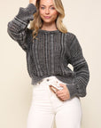 Acid Wash Round Neck Sweater by Timing