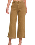 Zenana Acid Washed High Waist Frayed Hem Straight Pants