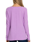 Zenana Melange Baby Waffle V-Neck Long Sleeve Top