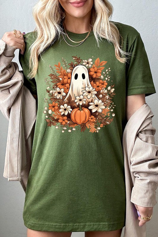 Halloween Ghost in Fall Scene Graphic Tee
