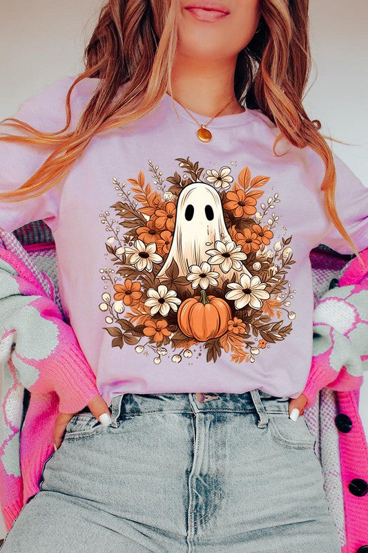 Halloween Ghost in Fall Scene Graphic Tee