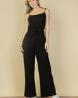 Sweater-Knit Fuzzy Frenchy Tie Front Cami Jumpsuit