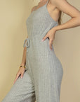 Sweater-Knit Fuzzy Frenchy Tie Front Cami Jumpsuit