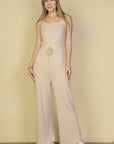 Sweater-Knit Fuzzy Frenchy Tie Front Cami Jumpsuit