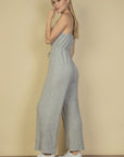 Sweater-Knit Fuzzy Frenchy Tie Front Cami Jumpsuit