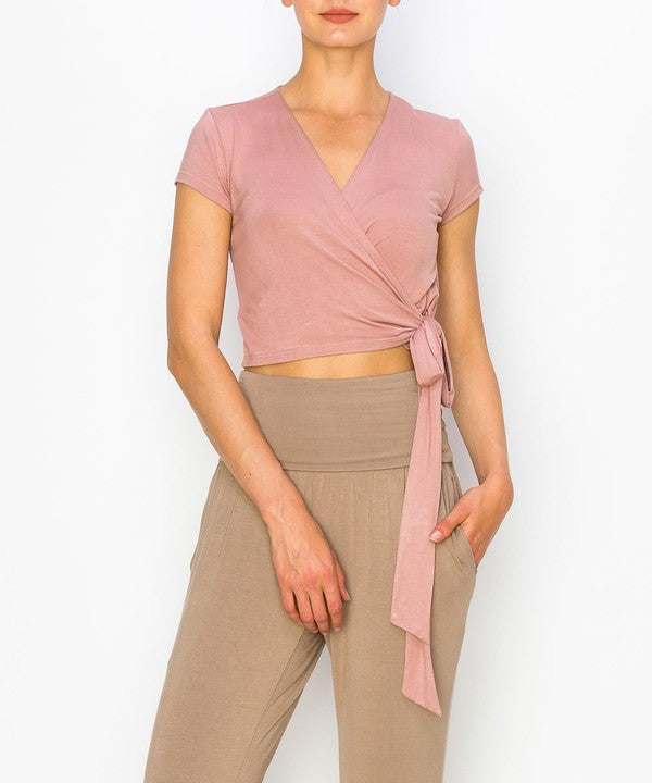 Fabina Bamboo Wrap Crop Cam Sleeve Top