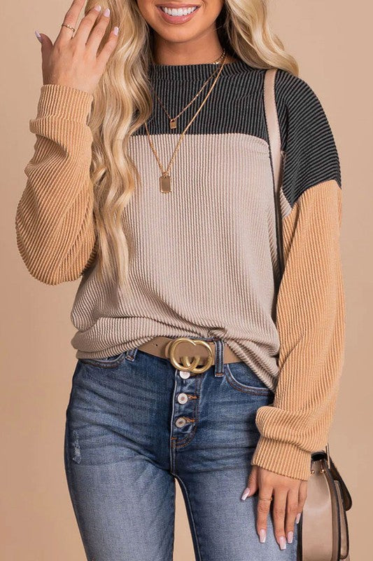 Ribbed Color Block Tunic Top