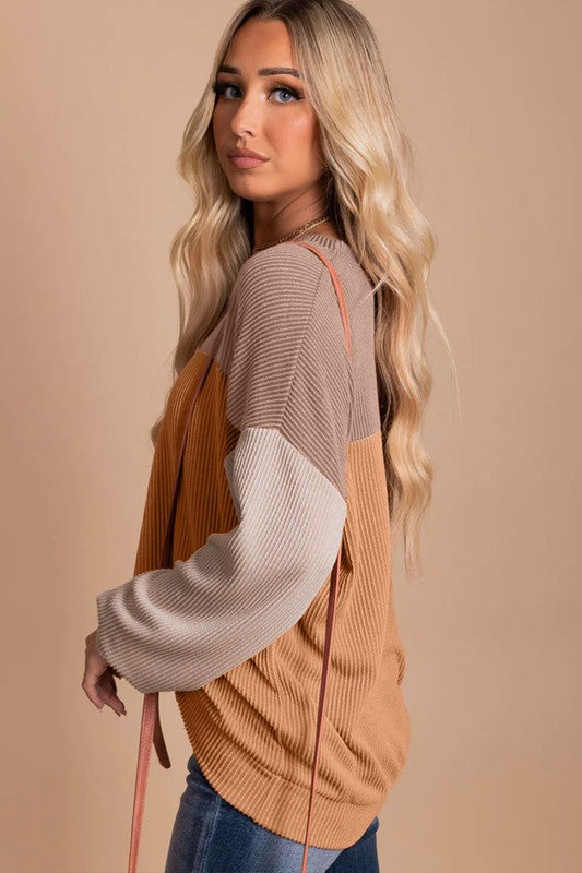 Ribbed Color Block Tunic Top