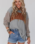 Color Block Stripe Lantern Sleeve Side Slit Tunic