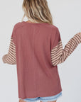 Color Block Stripe Lantern Sleeve Side Slit Tunic