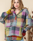 Red Green Mustard Plaid Inside-out Hood Tunic