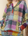 Plus Red Green Mustard Plaid Inside-out Hood Tunic