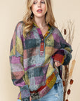 Plus Red Green Mustard Plaid Inside-out Hood Tunic