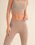 Women's Stone Washed Ribbed Matching Yoga Set