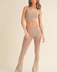 Women's Stone Washed Ribbed Matching Yoga Set