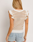 Round Neck Ruffle Sleeve Stripe Knit Top