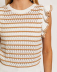 Round Neck Ruffle Sleeve Stripe Knit Top