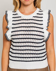 Round Neck Ruffle Sleeve Stripe Knit Top