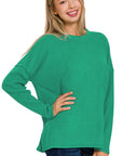 Zenana Ribbed Brushed Melange Hacci Sweater with a Pocket