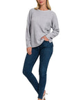 Zenana Ribbed Brushed Melange Hacci Sweater with a Pocket