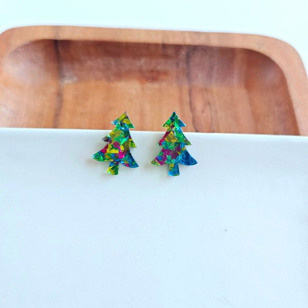 Christmas Tree Studs - Green Sparkle Earrings