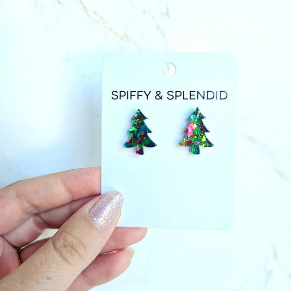 Christmas Tree Studs - Green Sparkle Earrings