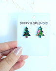 Christmas Tree Studs - Green Sparkle Earrings