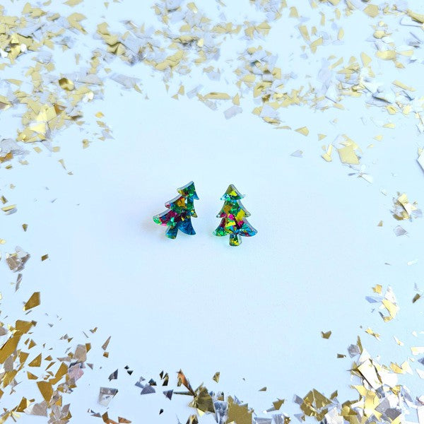 Christmas Tree Studs - Green Sparkle Earrings