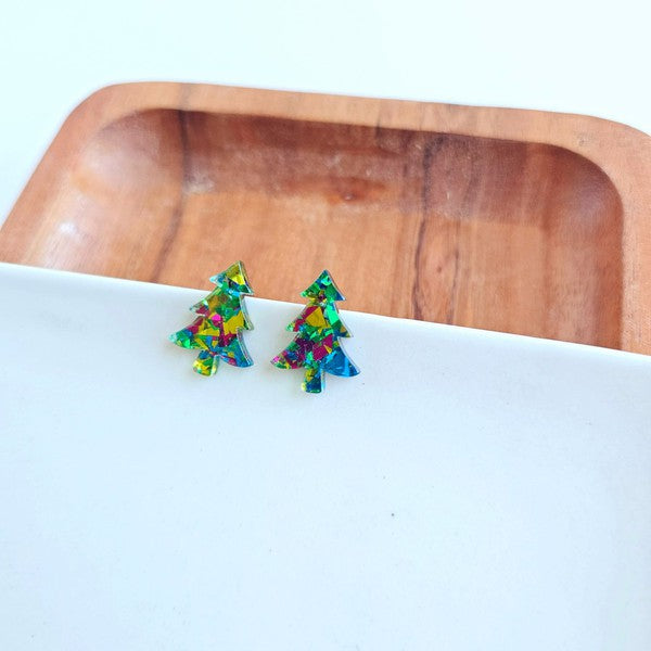 Christmas Tree Studs - Green Sparkle Earrings