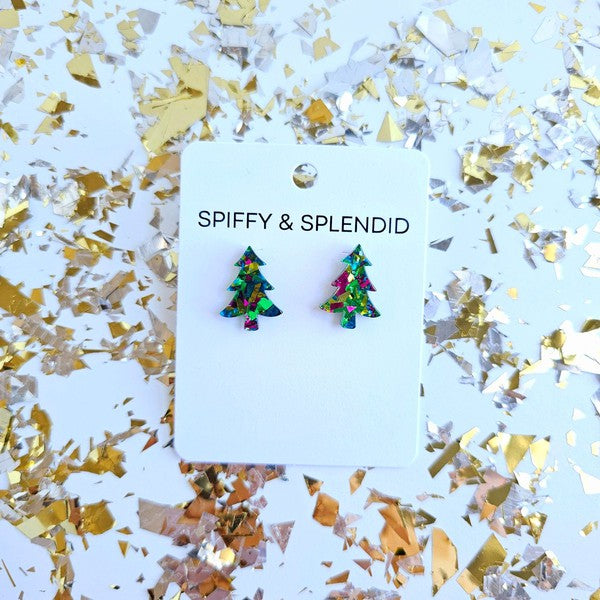 Christmas Tree Studs - Green Sparkle Earrings