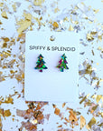 Christmas Tree Studs - Green Sparkle Earrings