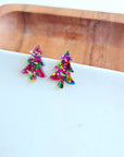 Christmas Tree Studs - Pink Sparkle Earrings