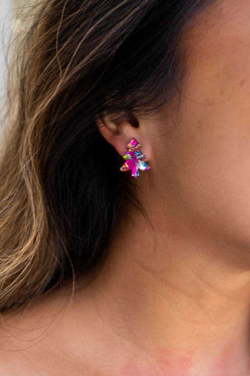 Christmas Tree Studs - Pink Sparkle Earrings
