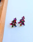 Christmas Tree Studs - Pink Sparkle Earrings