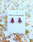 Christmas Tree Studs - Pink Sparkle Earrings