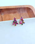 Christmas Tree Studs - Pink Sparkle Earrings