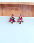 Christmas Tree Studs - Pink Sparkle Earrings