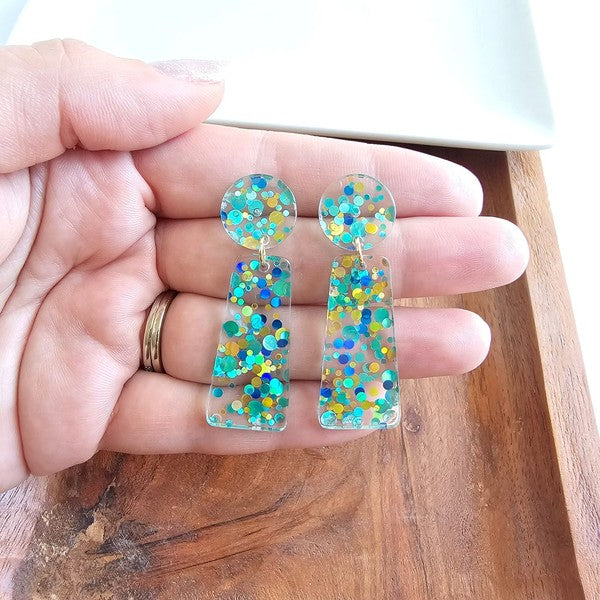 Mia - Aqua Confetti Earrings